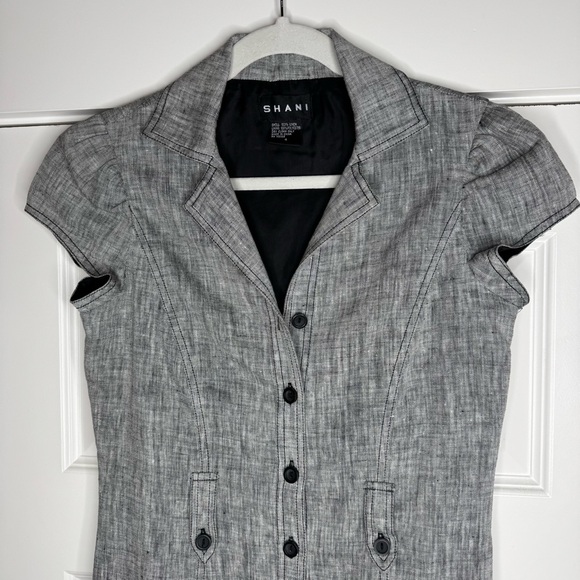 SHANI Linen Drop Waist Gray Ruffle Dress Size 4 ASO Melinda Clarke - Picture 5 of 7